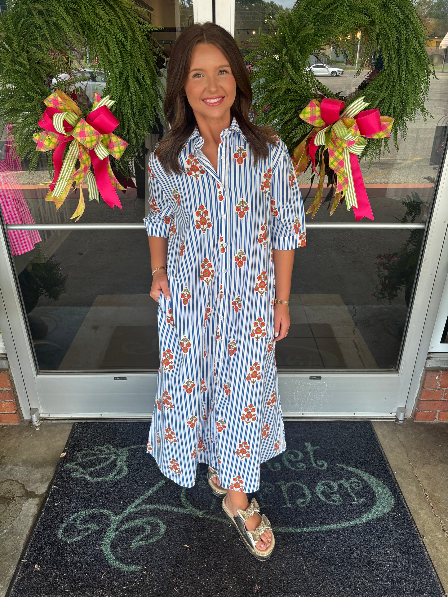 Stripe floral maxi dress