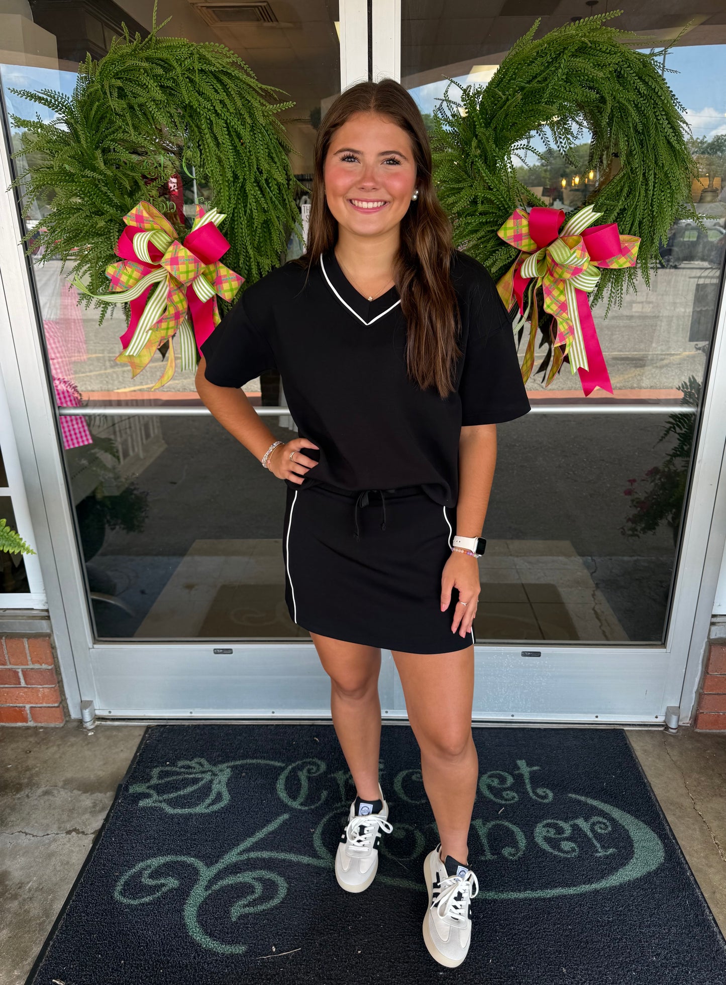 Black w/ Cream Piping Skort SET