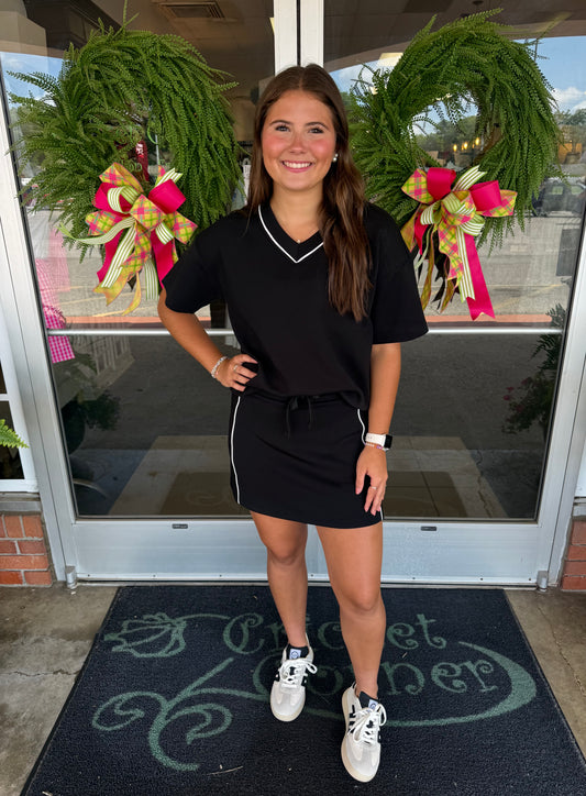 Black w/ Cream Piping Skort SET