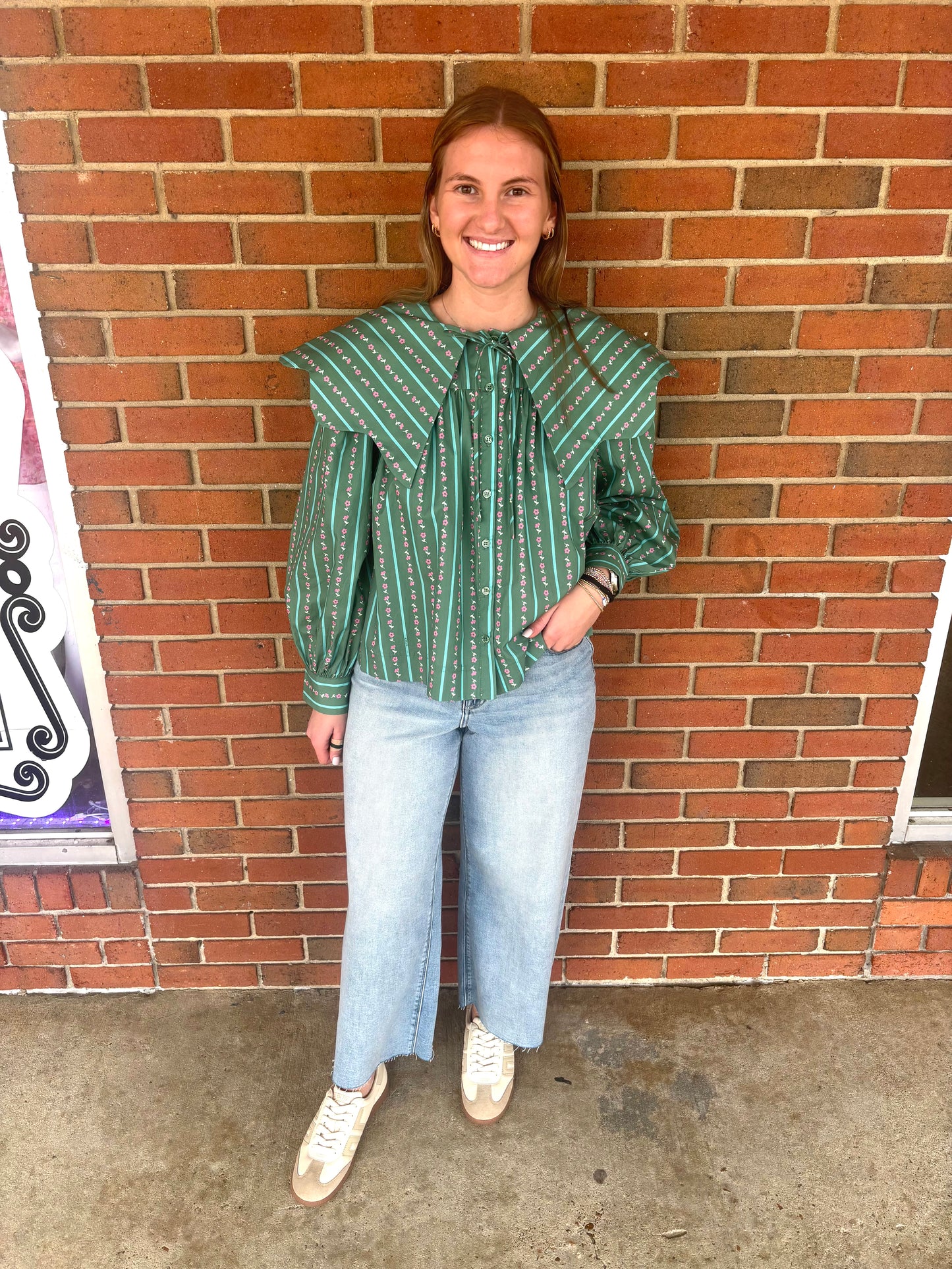 Floral Ditzy Stripe Peter Pan Collar Top
