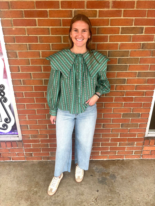 Floral Ditzy Stripe Peter Pan Collar Top
