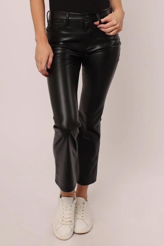 Jeanne- Black Pleather Midrise Flare
