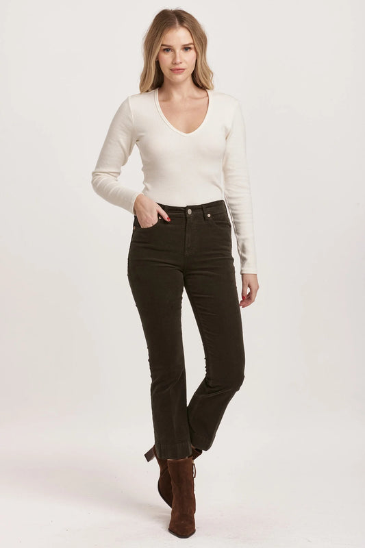 Jeanne Pine Corduroy MidRise Crop Flare