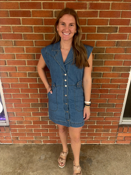 Denim Sleeveless Utility Pocket Dress