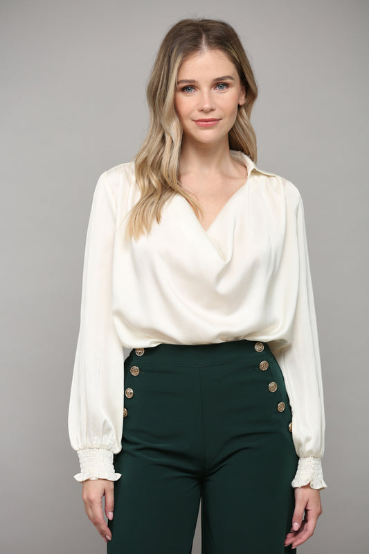 Cream Cowl Neck Satin Blouse