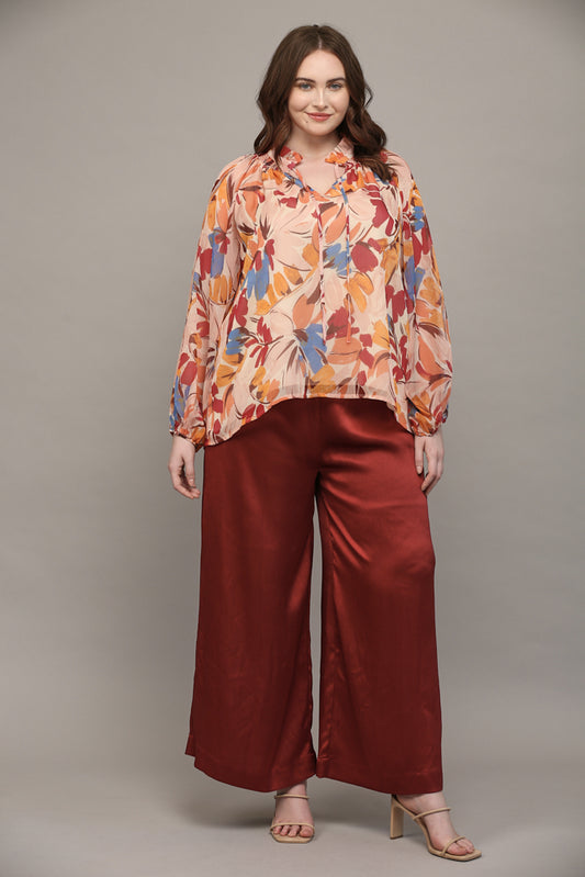 Rust Satin wide leg pull on pant