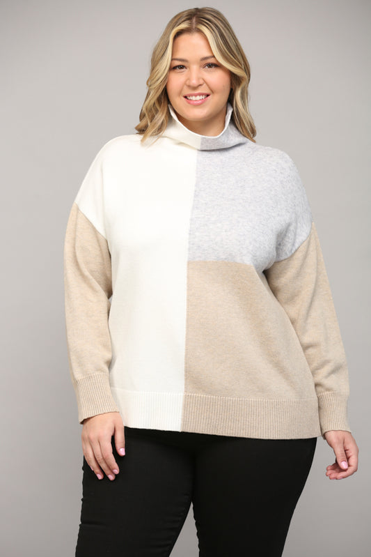Cream/Grey/Latte Color Block Swtr