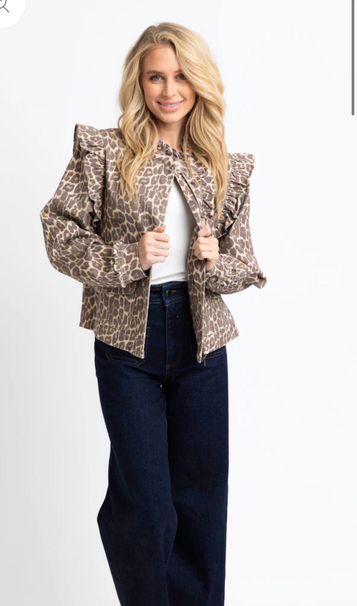 leopard Denim Ruffle Novelty Jacket