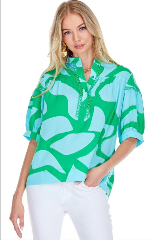 Turq & Green Loop Trim Top