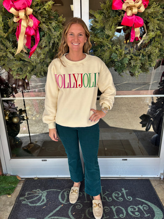 "Holly Jolly" embroidery letter sweatshirt