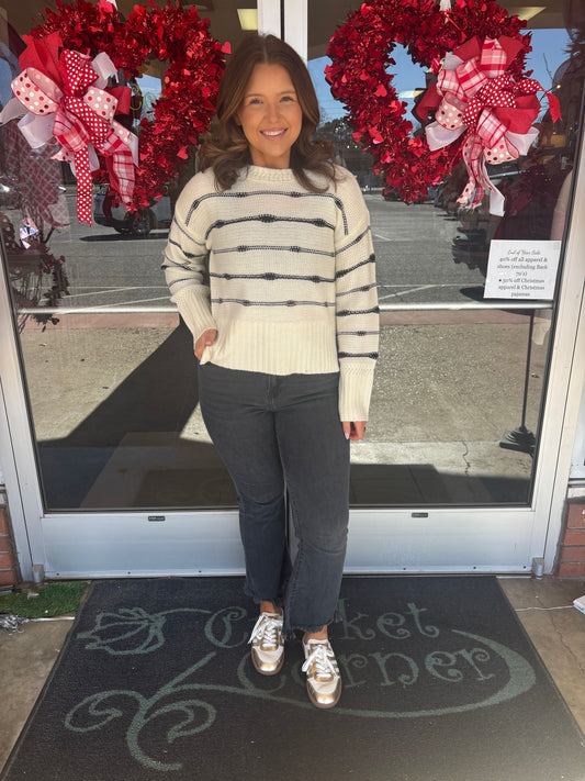 Alessia Cream Black Stripe Sweater