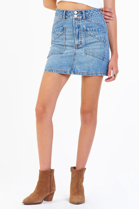 Quinn High Rise Slant Pocket Denim Skirt