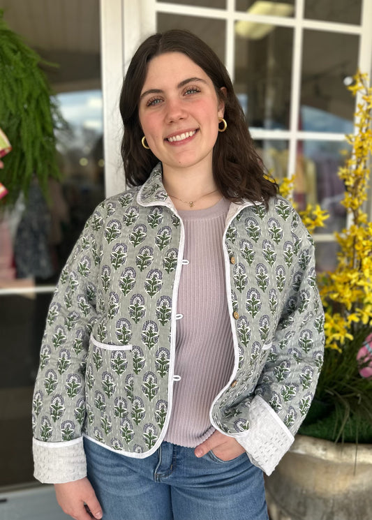 Birdie Light Weight Cotton Printed Crop Jacket