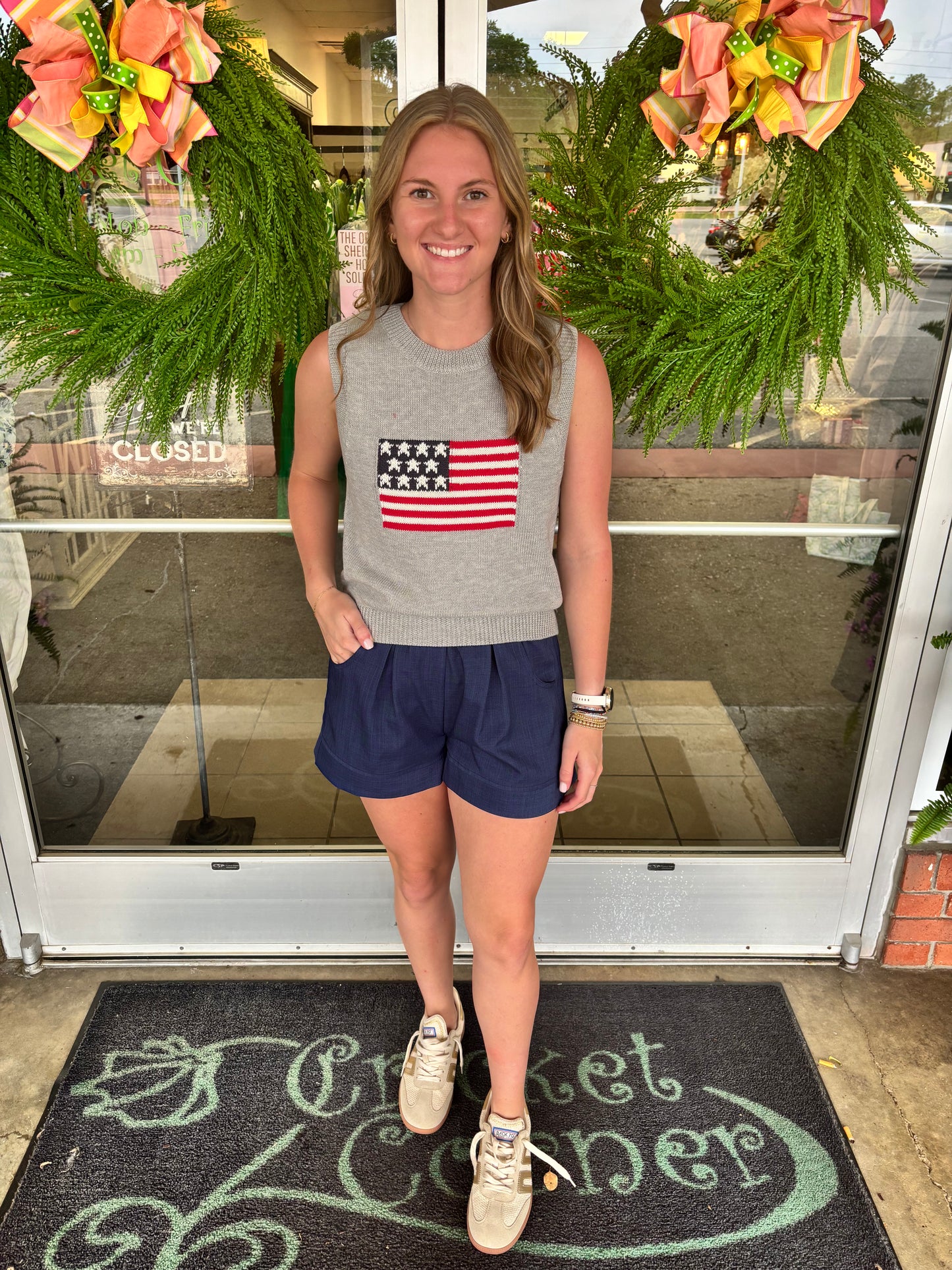 American Flag Sleeveless Gray Sweater