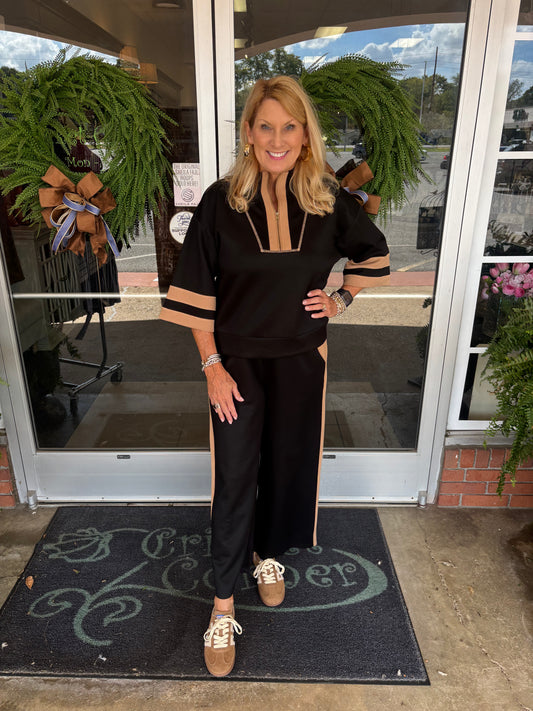 Brown & Black Drop shoulder front zip set
