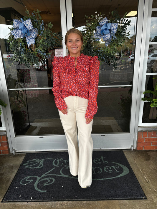 Leopard Poplin Ruffle Top