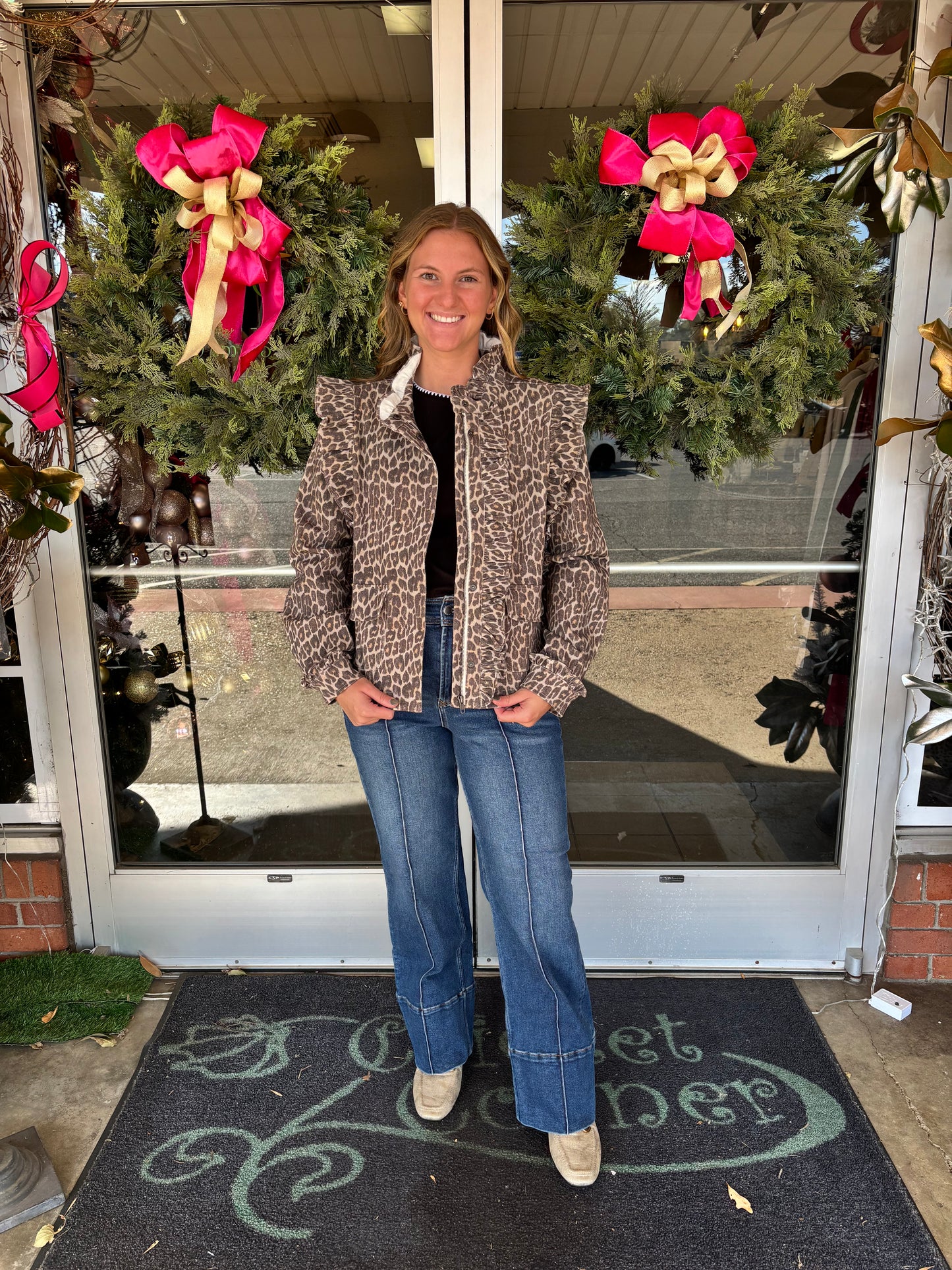 leopard Denim Ruffle Novelty Jacket