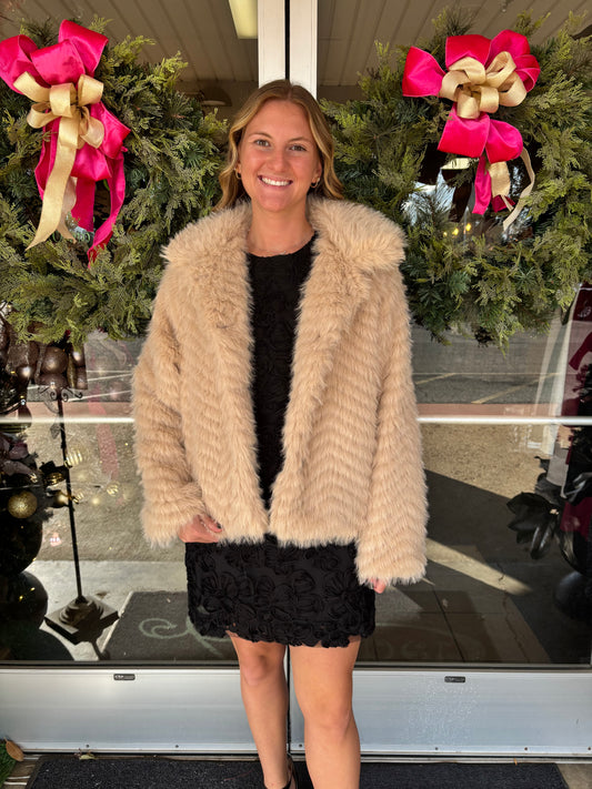 Prairie Chevron Faux Fur Collar Coat