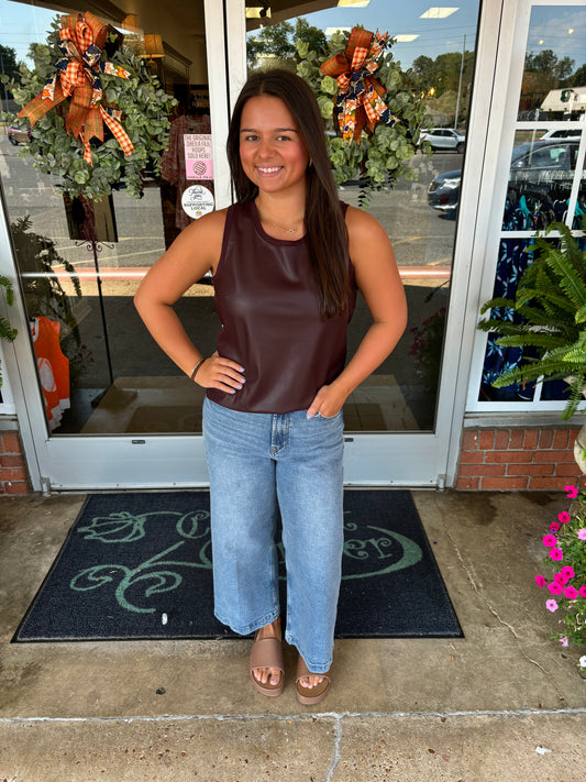 Maroon Pleather Front Knit Tank Carmela