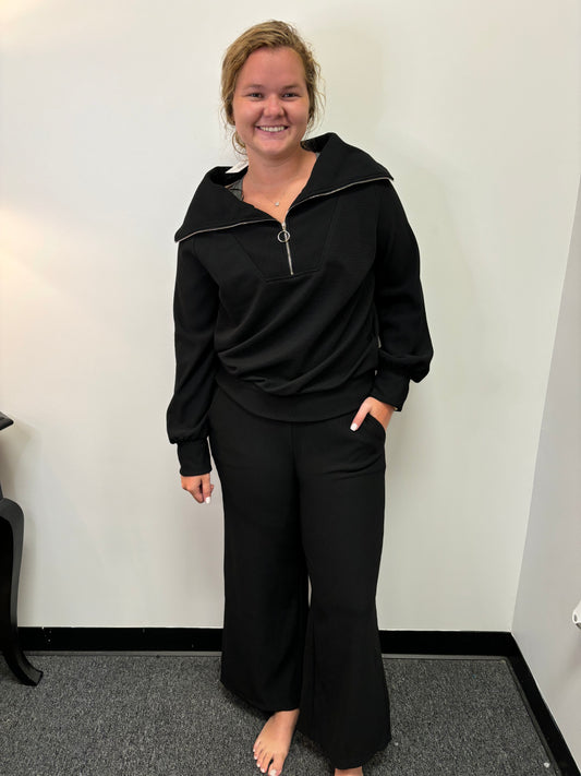 Curvy Black Ribbed Athletic Set