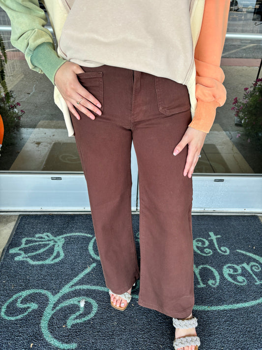 Dark Brown Patch Pocket Wide Leg Jean