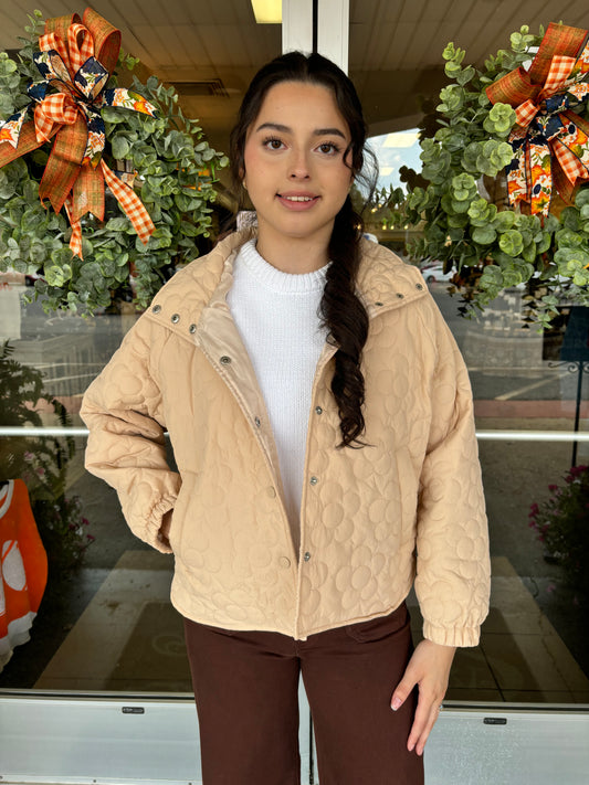 Biege Floral Stitch Quilted Jacket