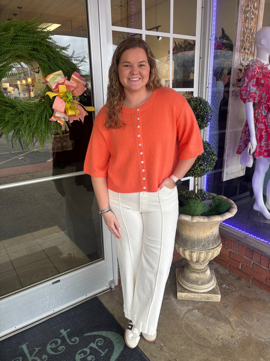 Tangerine Short Sleeve Sweater Cardigan