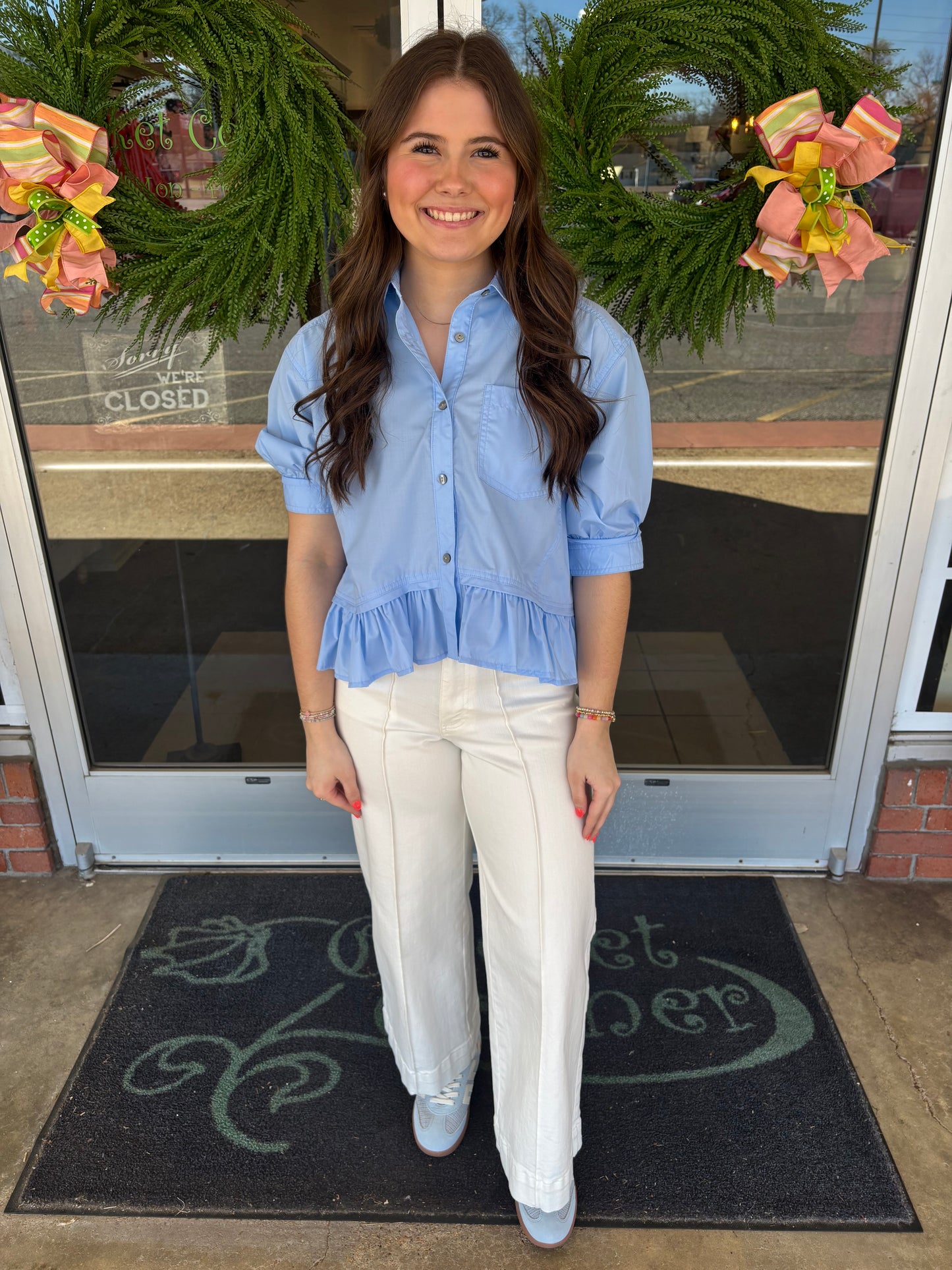 Lite Blue Peplum Shirt