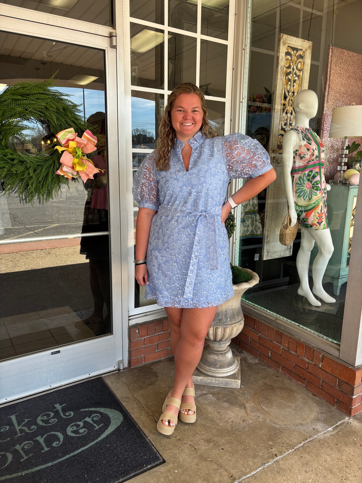 Mistflowers Blue Collared Chemise Dress
