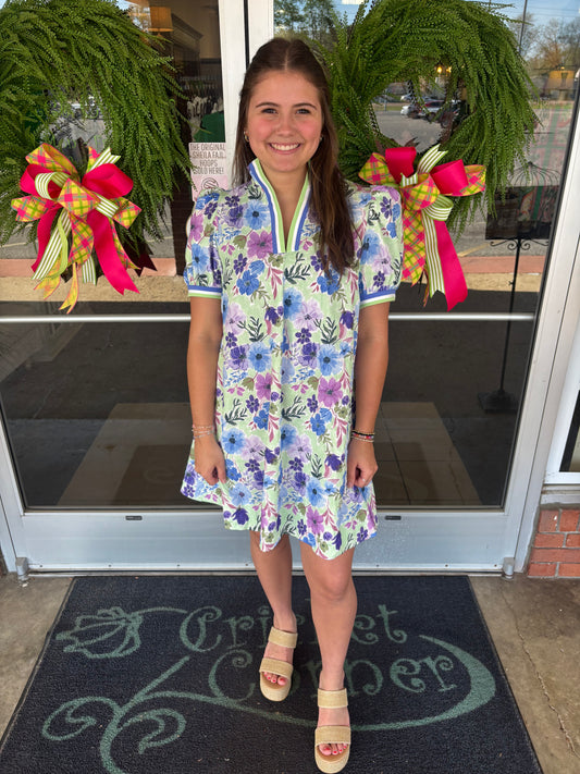 Blue/Mint floral print shift dress