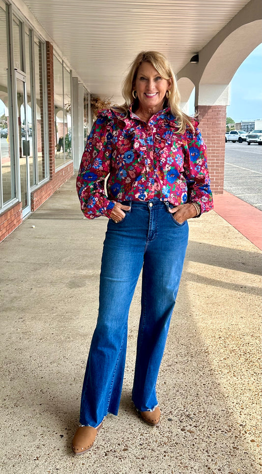 Long Sleeve floral ruffle shirt