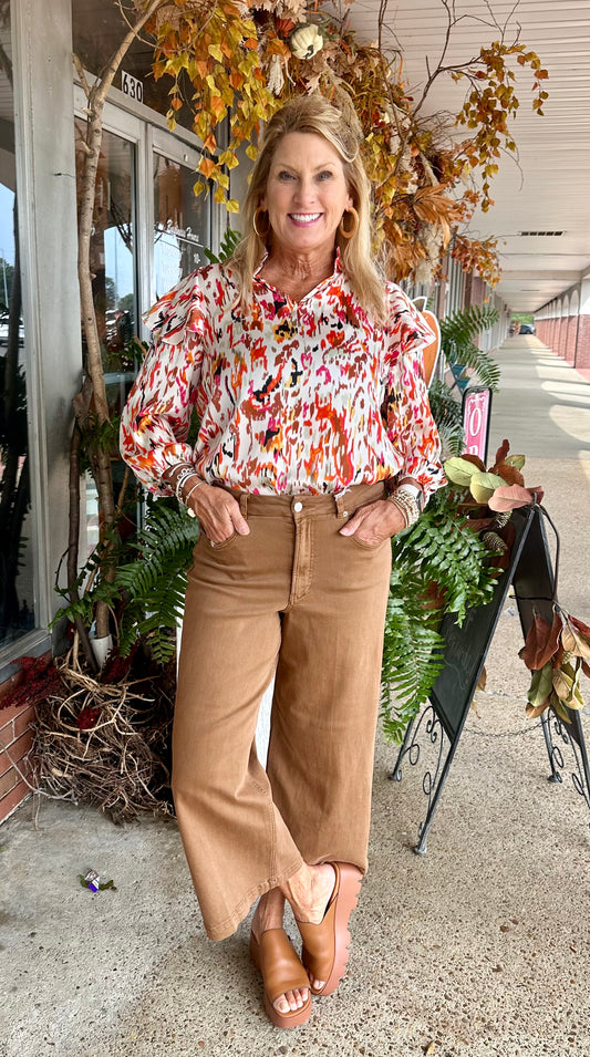 Multi Color Abstract ruffle blouse