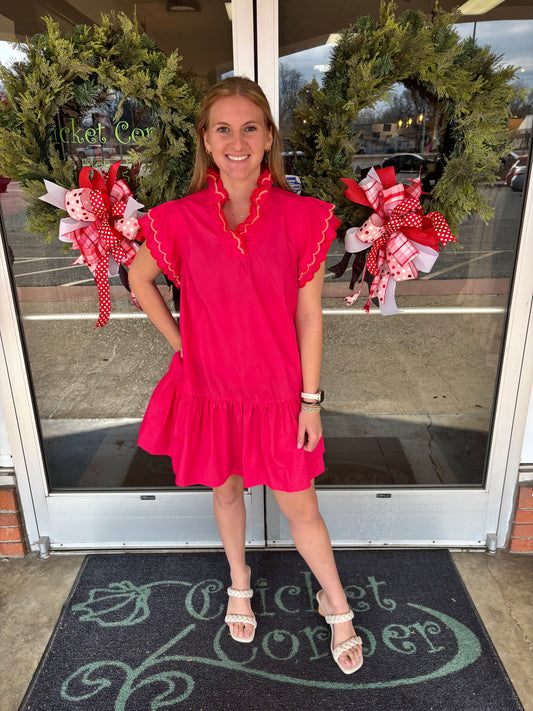 Dark Pink Scallop Trim Dress