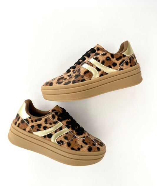 Topping platform sneaker- Leapord/Gold