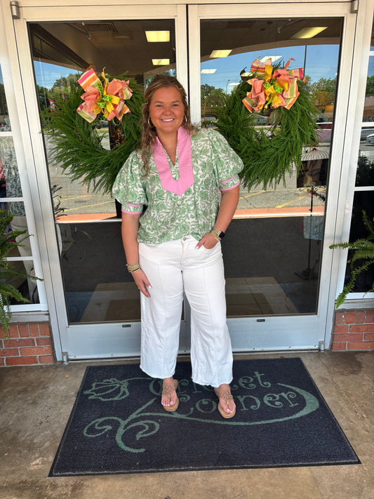 Green & Pink floral blouse