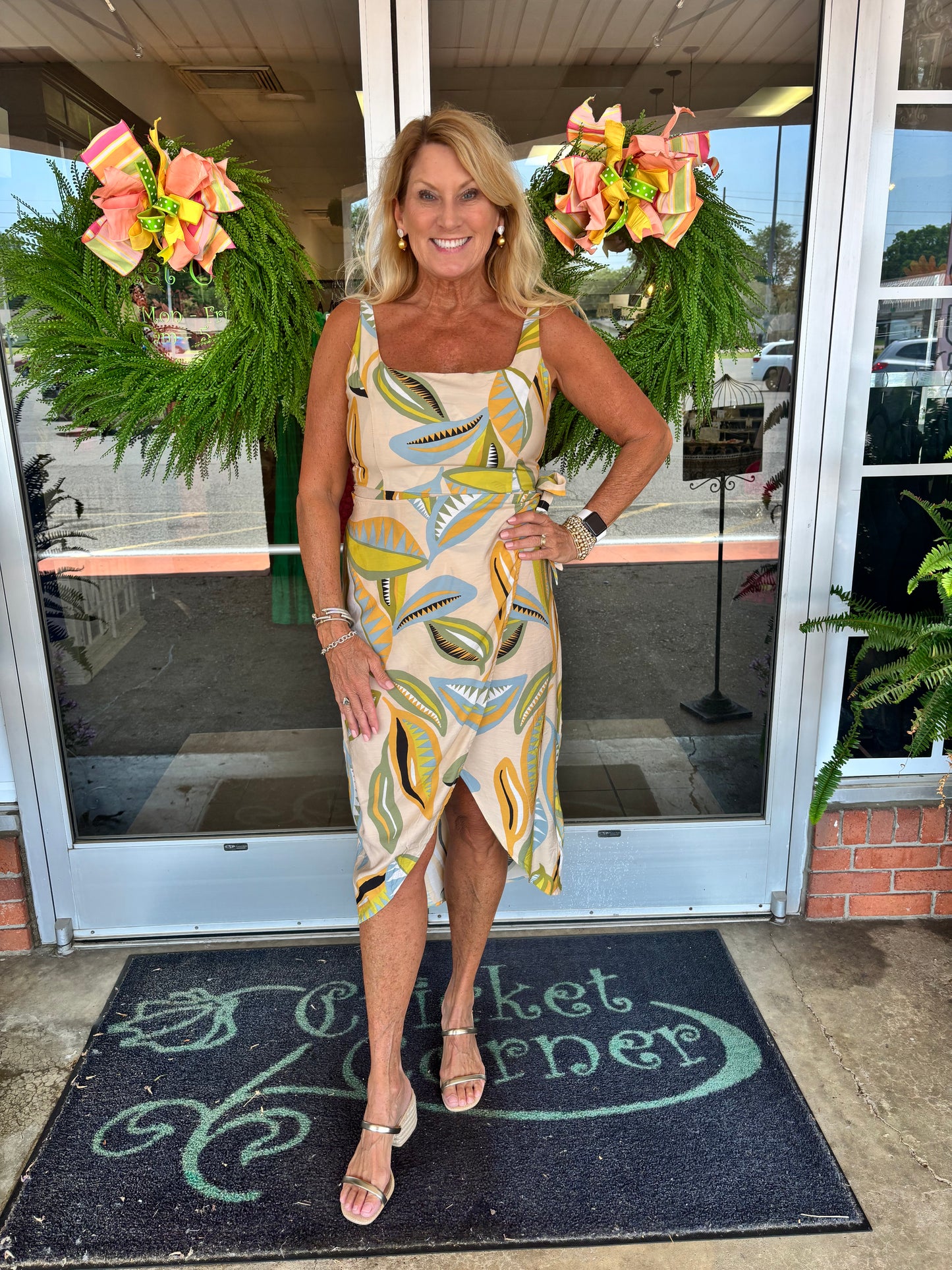 Abstract leaf wrap tank dress