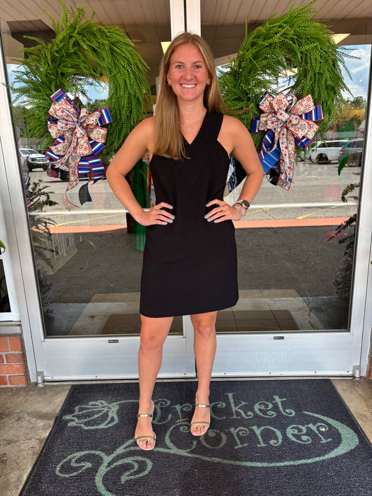 Black V-Yoke Halter Dress