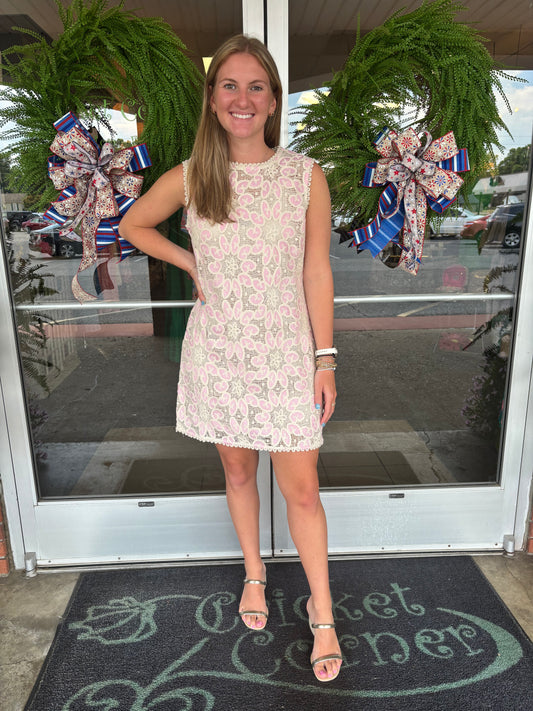 Pink & Cream Crochet Mini Dress