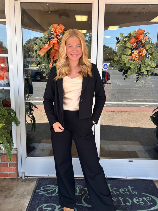 Black Wide Leg PullOn Ponte Pant