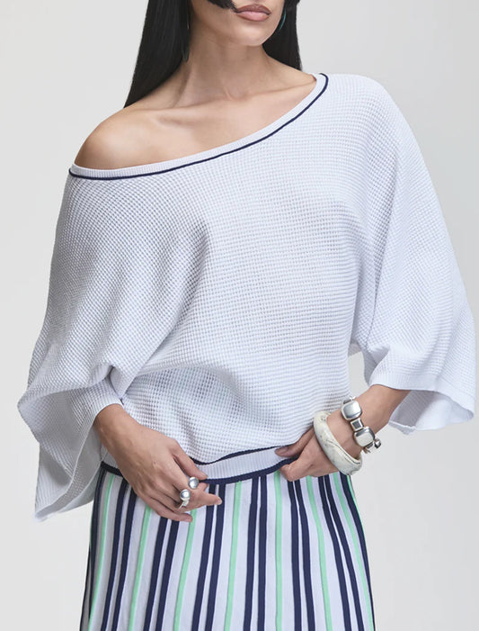 Deuce White with Navy Trim Sweater