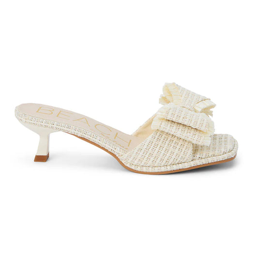 Penelope white linen bow kitten heel