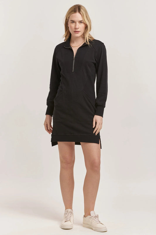 Zamora-Black-Long Sleeve Zip Knit Dress
