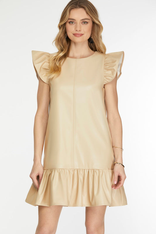 Faux Leather Ruffle Sleeve Mini dress