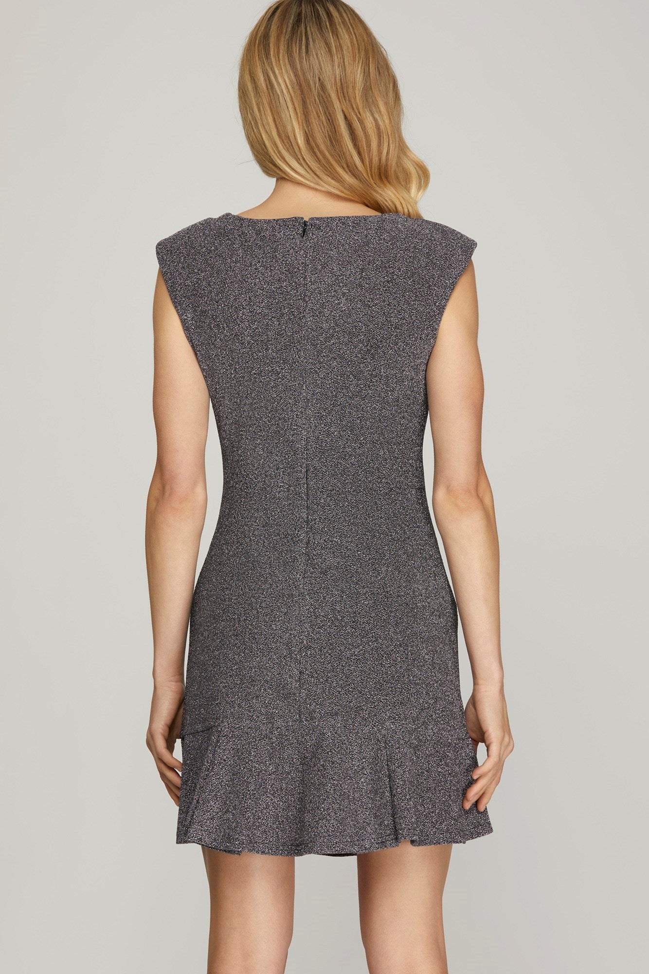 Sleeveless Metallic ruffle hem mini dress
