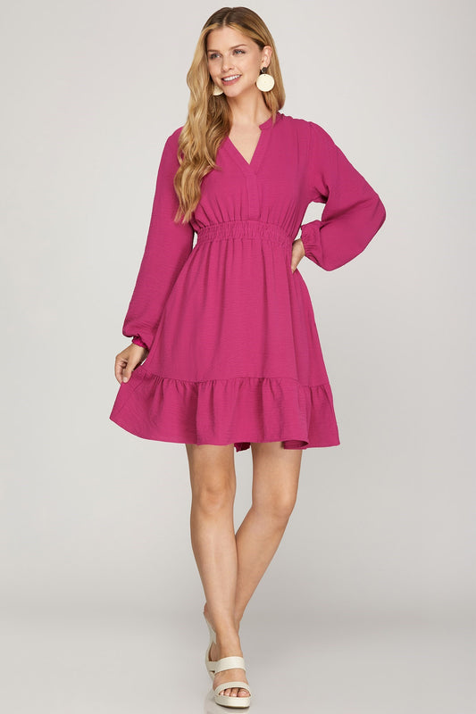 Berry Long Sleeve woven Dress