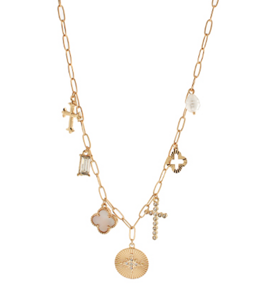 Star Coin Multi Charm Paperclip Necklace