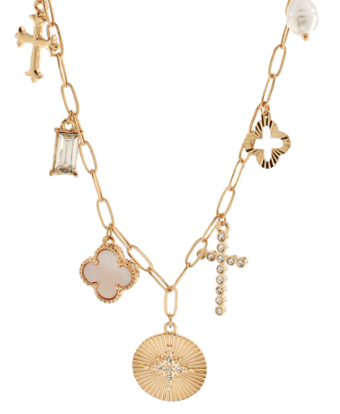 Star Coin Multi Charm Paperclip Necklace