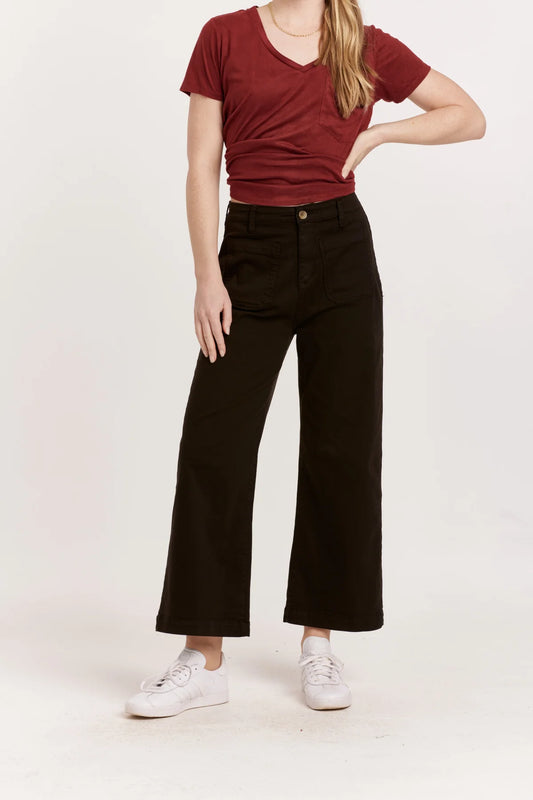 Blk Patch Pocket Crop Wideleg Pant