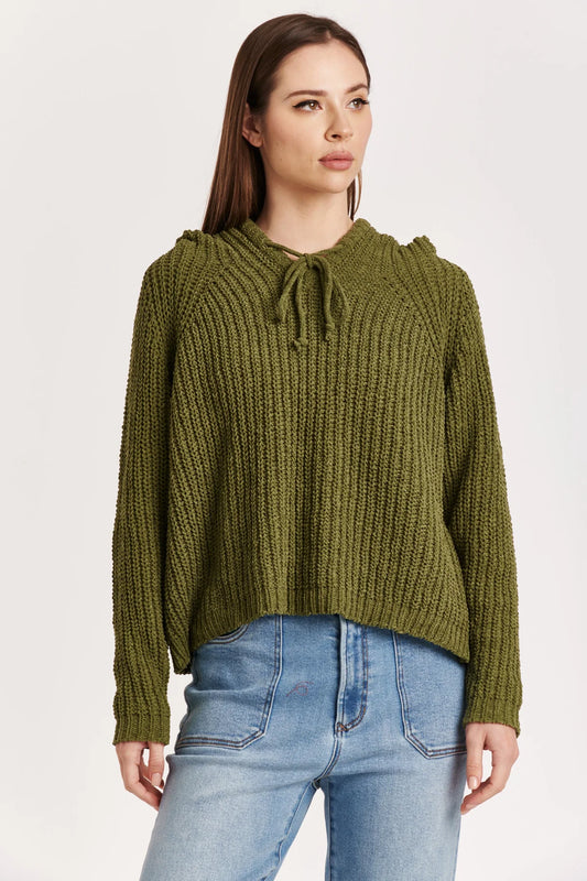 EDEN Olive Hooded Pullover Sweater