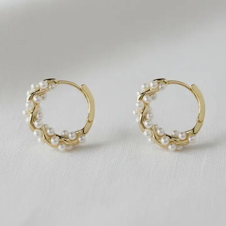 Elegant French Inspired Pearl Hoop Earrings